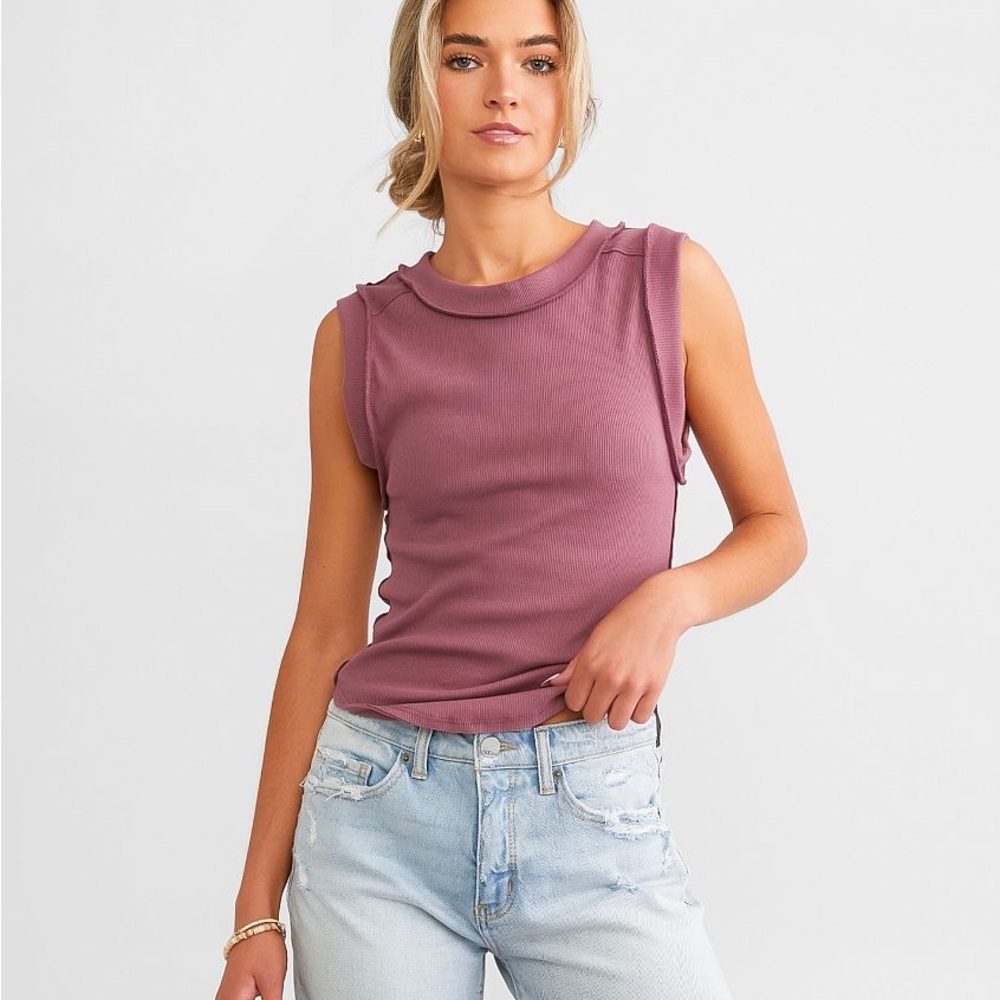Free People X We the Free Kate Ribbed Tank 
Top Wild Ginger Purple New